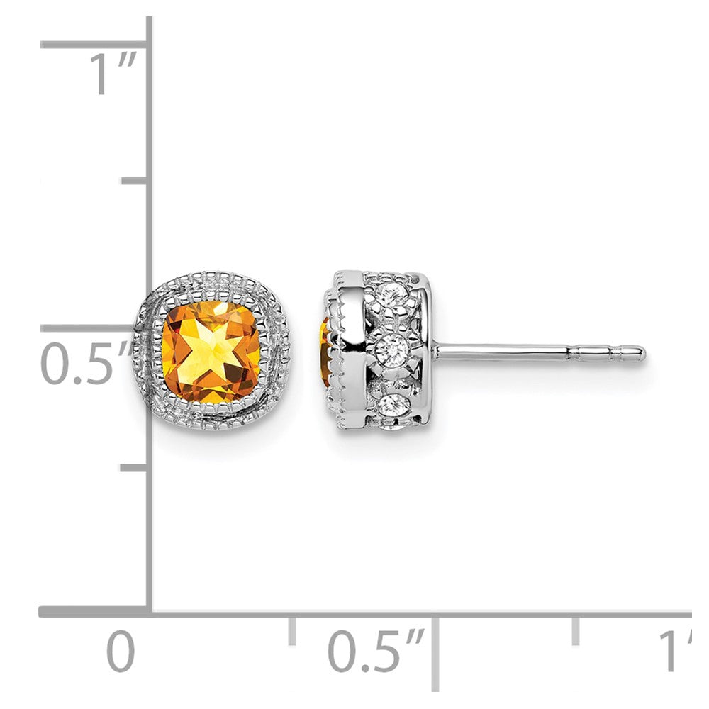 10K Weißgold Kissen Citrin und Diamant Ohrringe