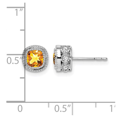 10K Weißgold Kissen Citrin und Diamant Ohrringe
