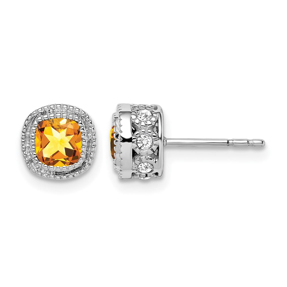 10K Weißgold Kissen Citrin und Diamant Ohrringe