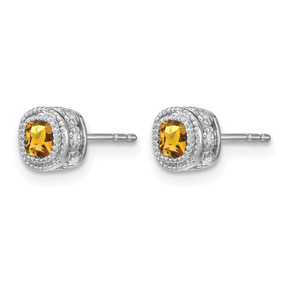 14K Weißgold Ohrringe mit Citrin im Kissenschliff und echten Diamanten