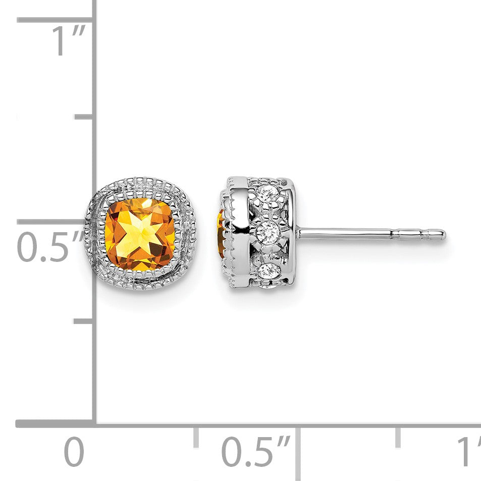 14K Weißgold Ohrringe mit Citrin im Kissenschliff und echten Diamanten