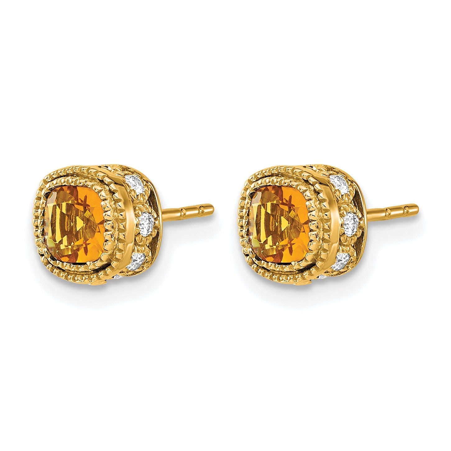 14K Gelbgold Ohrringe mit Kissenschliff-Citrin und echten Diamanten