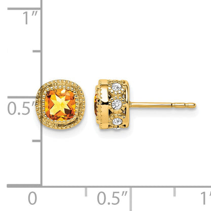 14K Gelbgold Ohrringe mit Kissenschliff-Citrin und echten Diamanten
