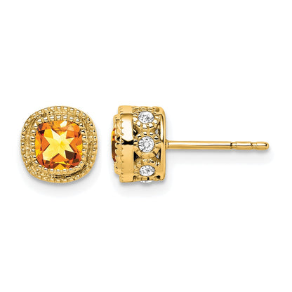 14K Gelbgold Ohrringe mit Kissenschliff-Citrin und echten Diamanten