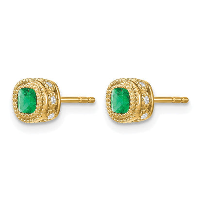 10K Gelbgold Smaragd und Diamant Ohrringe
