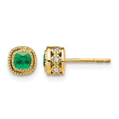 10K Gelbgold Smaragd und Diamant Ohrringe