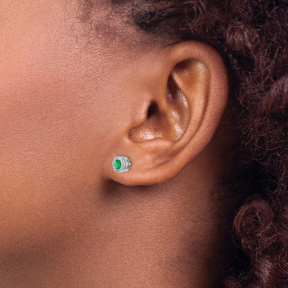 14K Weißgold Ohrringe mit Smaragd und echten Diamanten