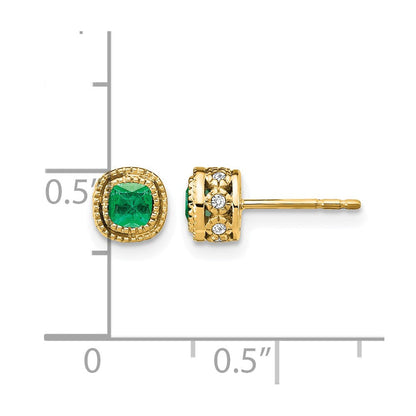14K Gelbgold Ohrringe mit Smaragd und echten Diamanten