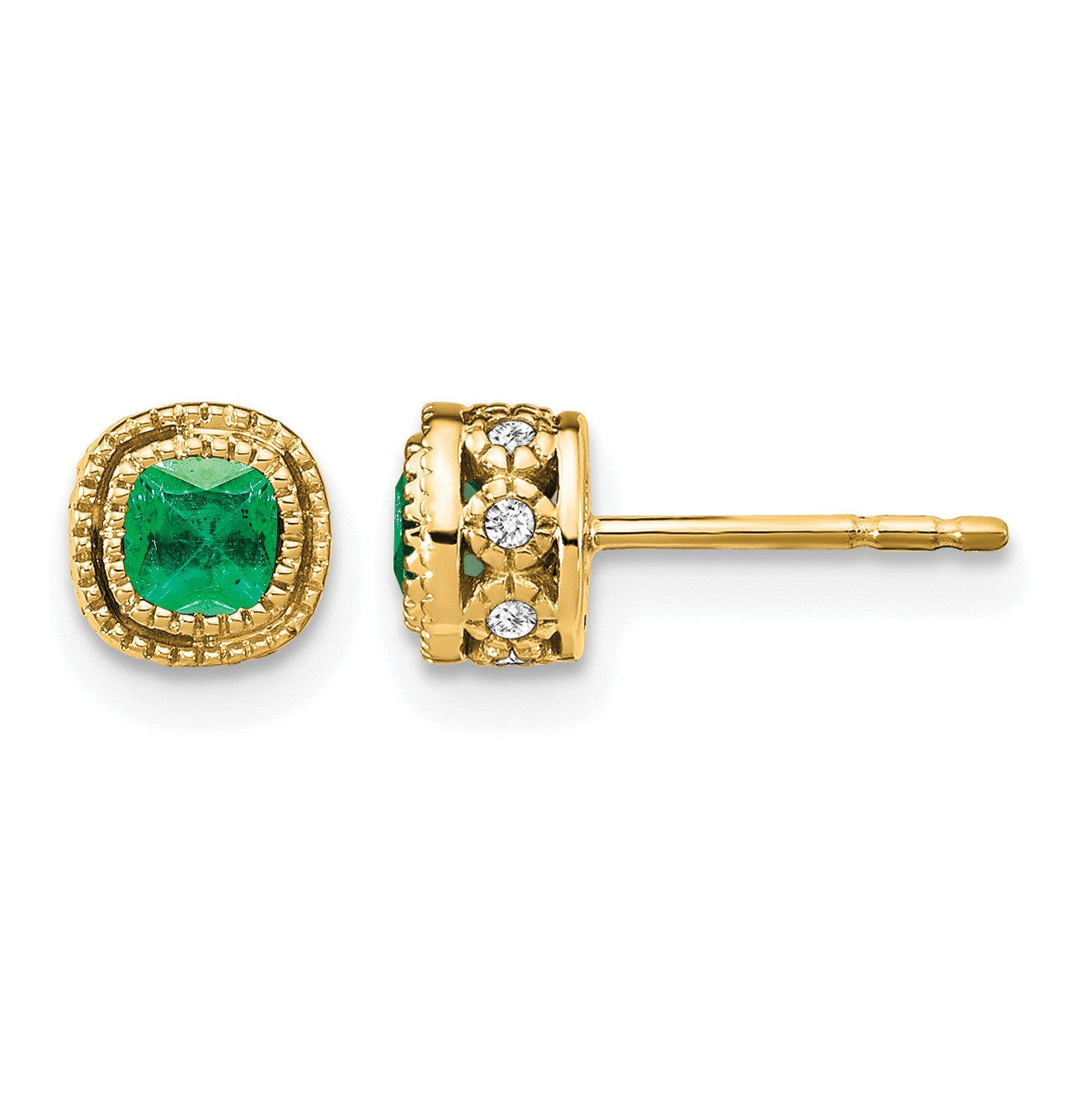 14K Gelbgold Ohrringe mit Smaragd und echten Diamanten