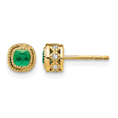 14K Gelbgold Ohrringe mit Smaragd und echten Diamanten