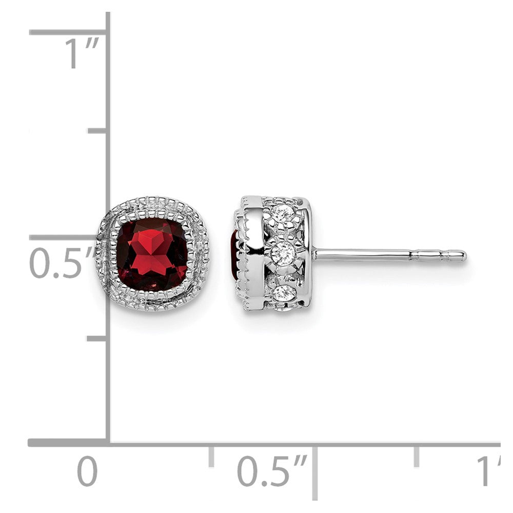 14K Weißgold Ohrringe mit Kissenschliff-Granat und echten Diamanten