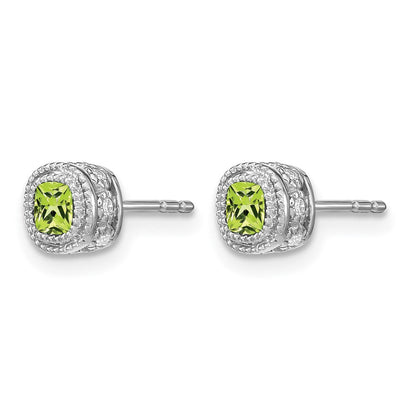 14K Weißgold Ohrringe mit Peridot im Kissenschliff und echten Diamanten