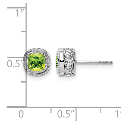 14K Weißgold Ohrringe mit Peridot im Kissenschliff und echten Diamanten