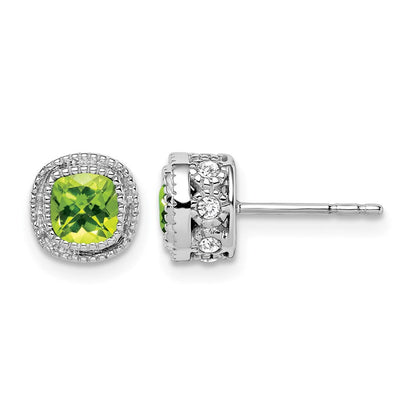 14K Weißgold Ohrringe mit Peridot im Kissenschliff und echten Diamanten