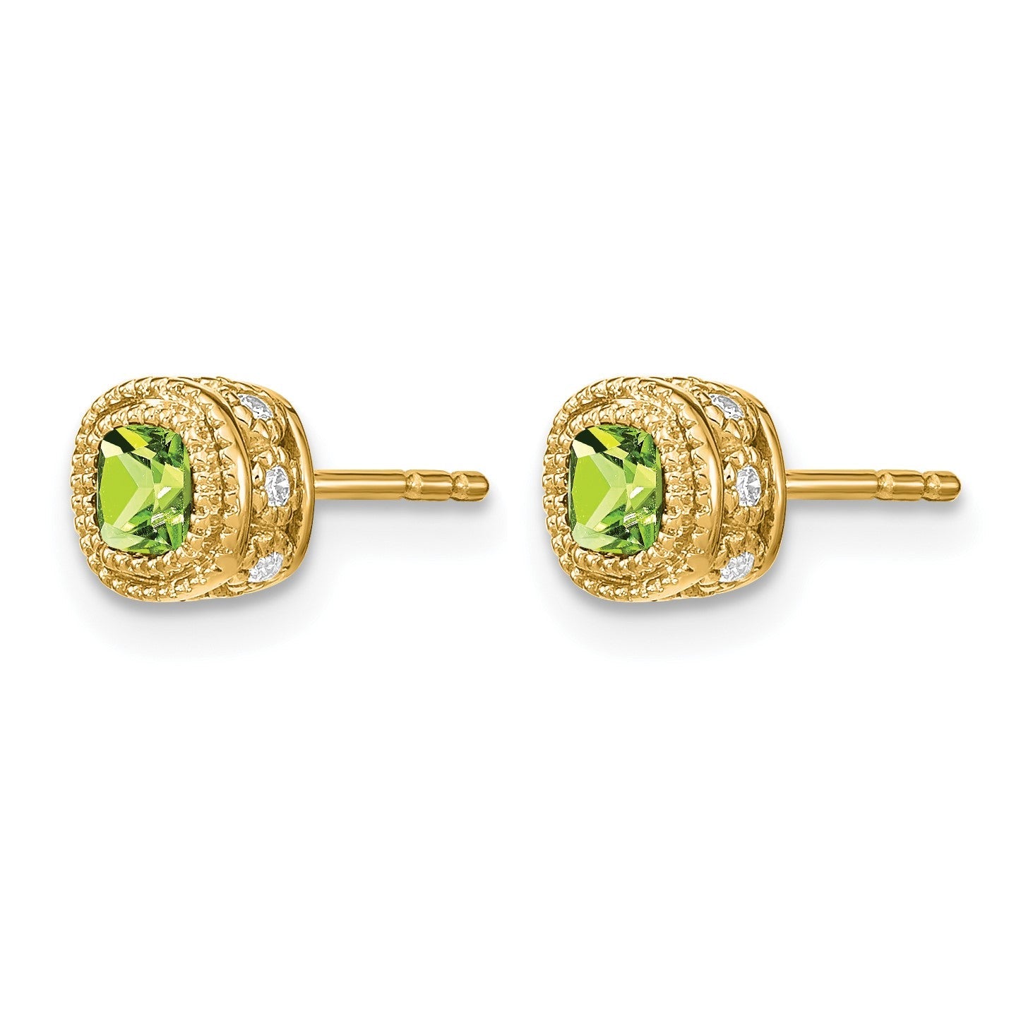 14K Gelbgold Ohrringe mit Kissenschliff-Peridot und echten Diamanten