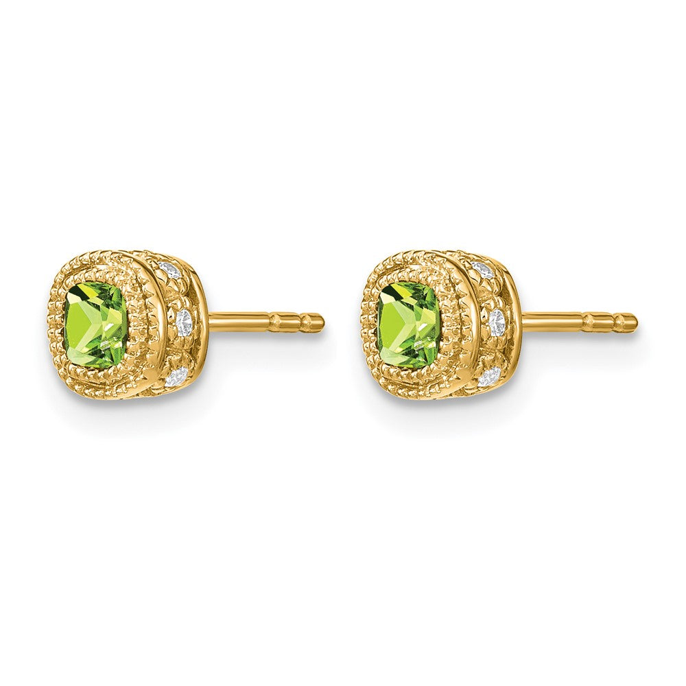 14K Gelbgold Ohrringe mit Kissenschliff-Peridot und echten Diamanten
