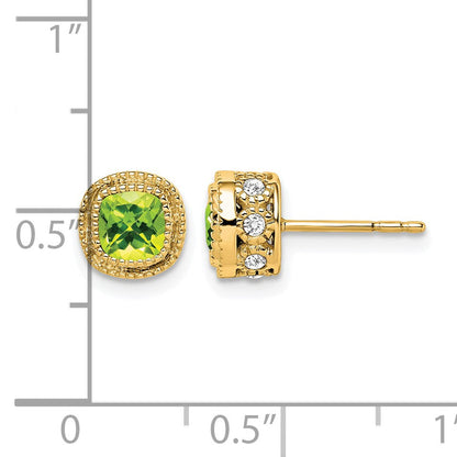 14K Gelbgold Ohrringe mit Kissenschliff-Peridot und echten Diamanten