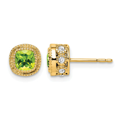 14K Gelbgold Ohrringe mit Kissenschliff-Peridot und echten Diamanten