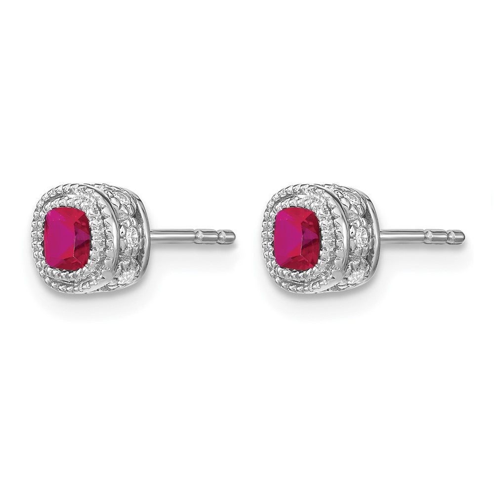 10K Weißgold Kissen Rubin und Diamant Ohrringe