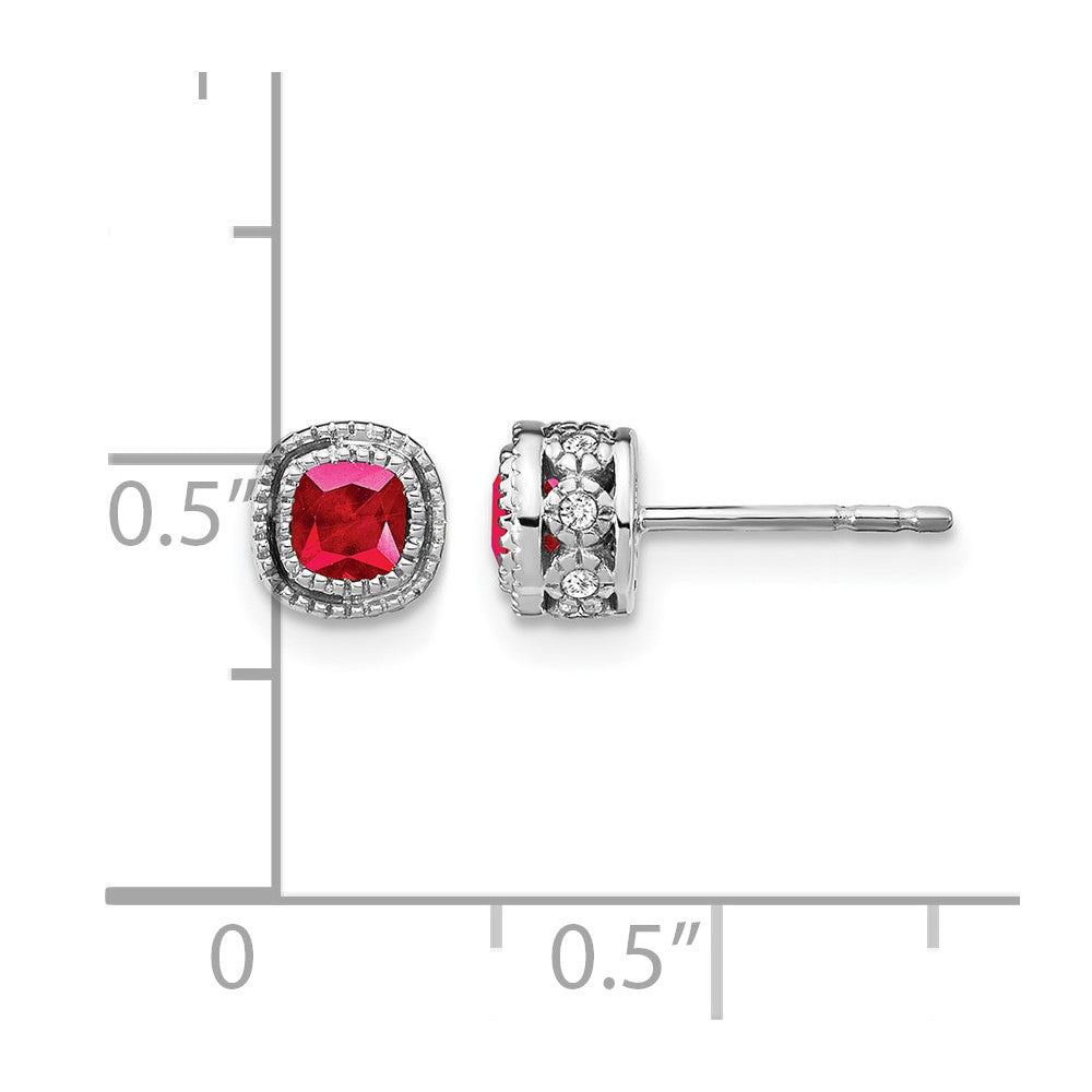 10K Weißgold Kissen Rubin und Diamant Ohrringe