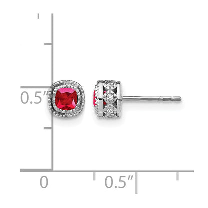 10K Weißgold Kissen Rubin und Diamant Ohrringe