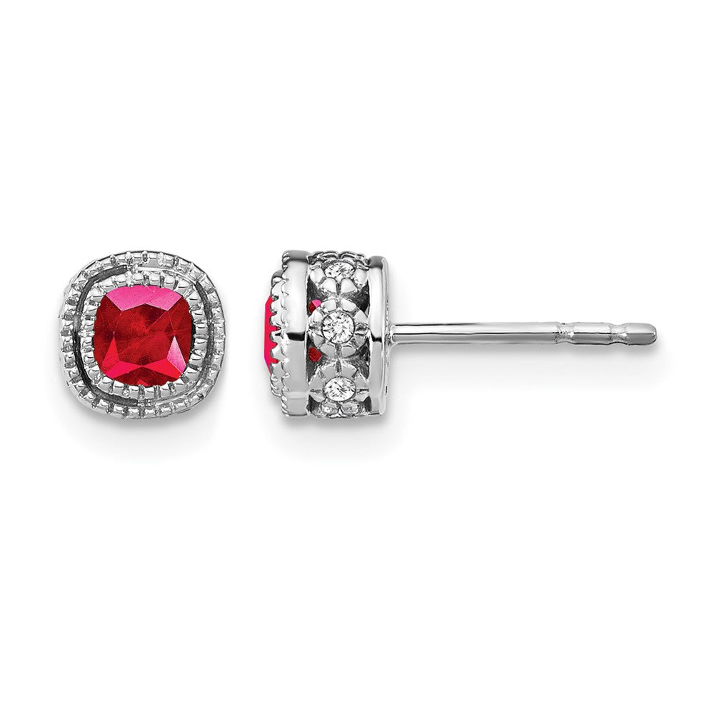 10K Weißgold Kissen Rubin und Diamant Ohrringe