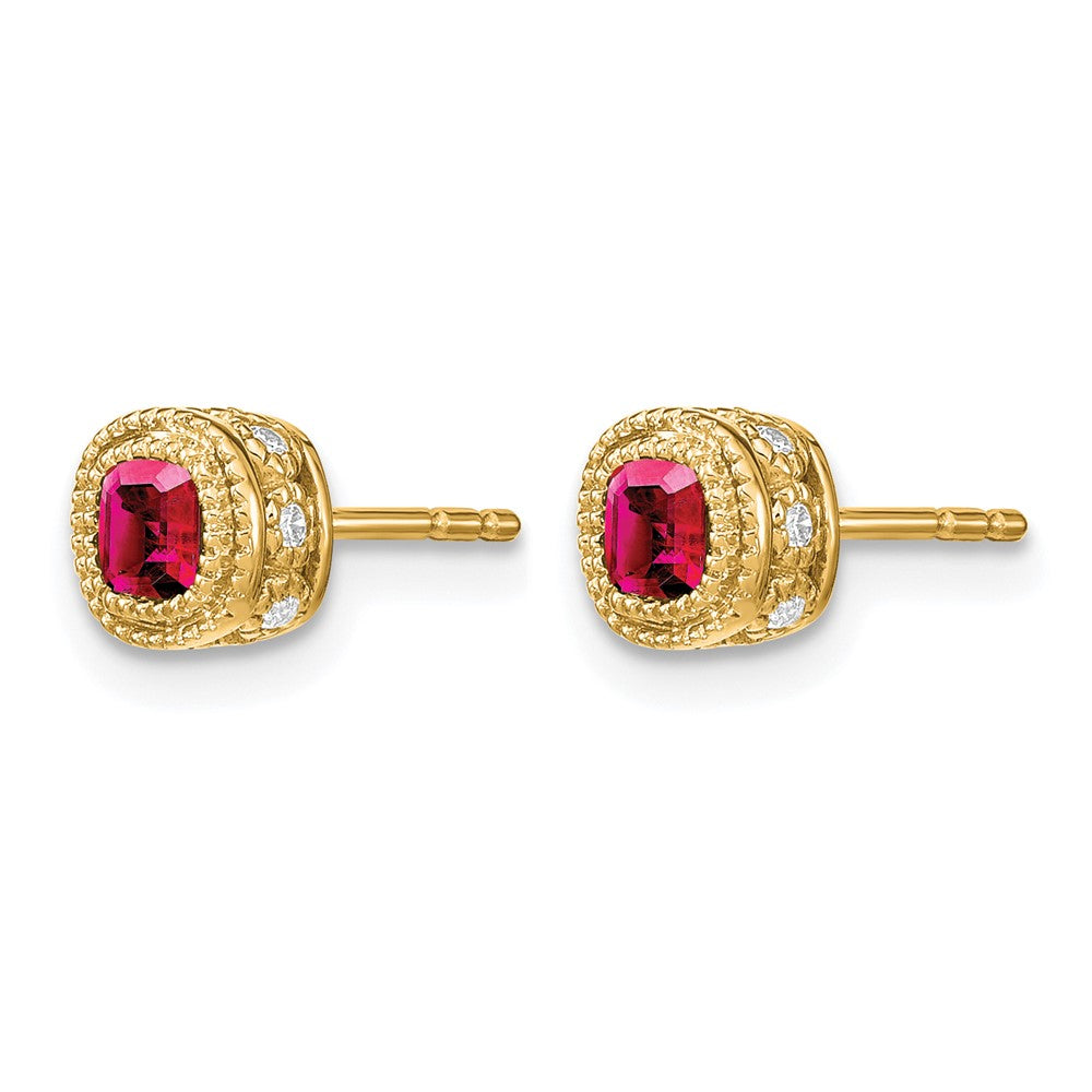 10K Gelbgold Kissen Rubin und Diamant Ohrringe