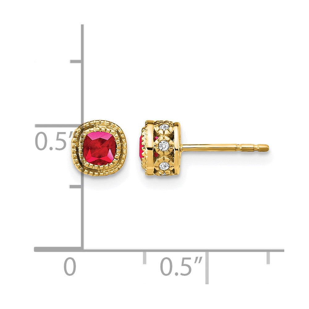 10K Gelbgold Kissen Rubin und Diamant Ohrringe