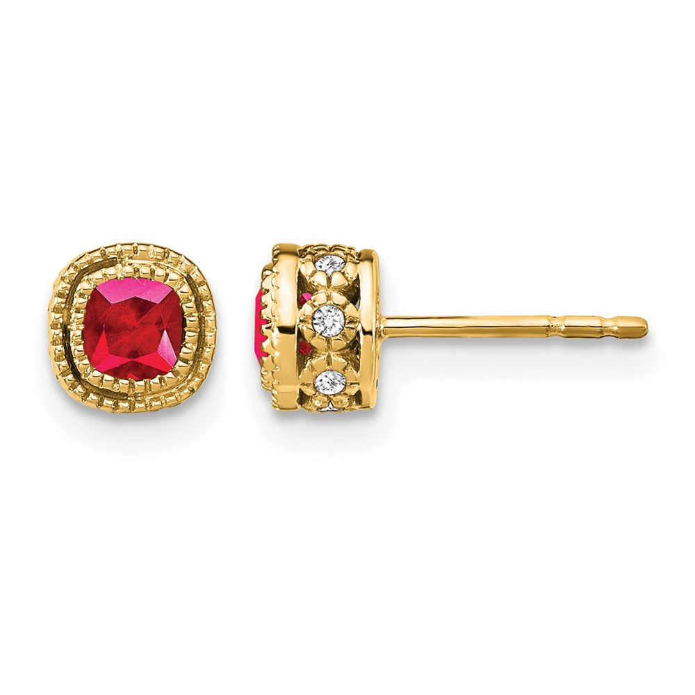 10K Gelbgold Kissen Rubin und Diamant Ohrringe