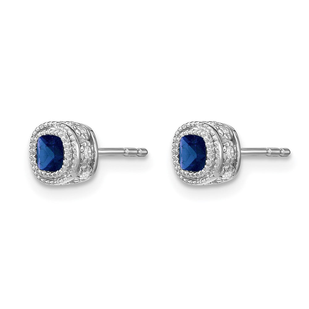 10K Weißgold Kissen Saphir und Diamant Ohrringe