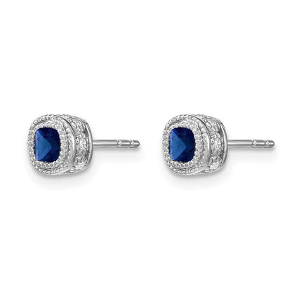 10K Weißgold Kissen Saphir und Diamant Ohrringe