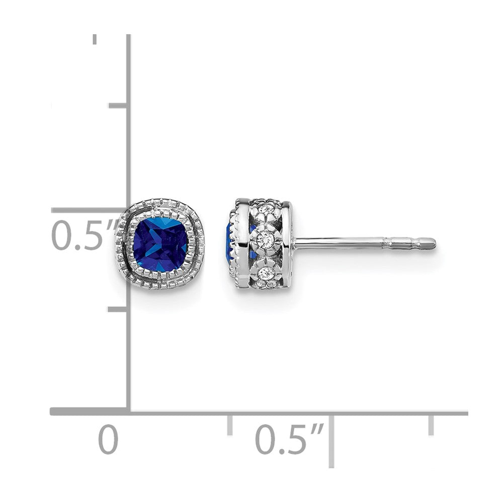 10K Weißgold Kissen Saphir und Diamant Ohrringe