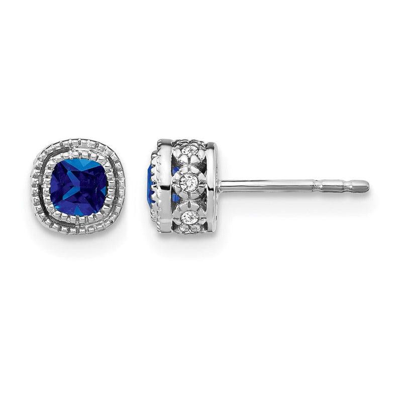 14K Weißgold Ohrringe mit Kissenschliff-Saphir und echten Diamanten