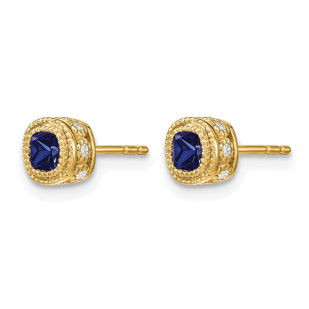 14K Gelbgold Ohrringe mit Kissenschliff-Saphir und echten Diamanten