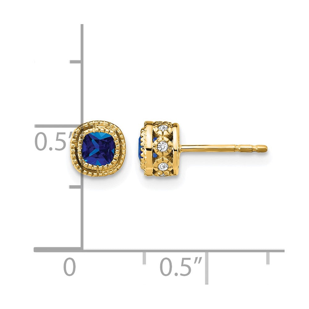 14K Gelbgold Ohrringe mit Kissenschliff-Saphir und echten Diamanten