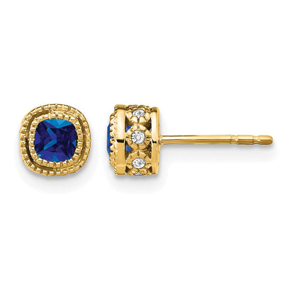 14K Gelbgold Ohrringe mit Kissenschliff-Saphir und echten Diamanten