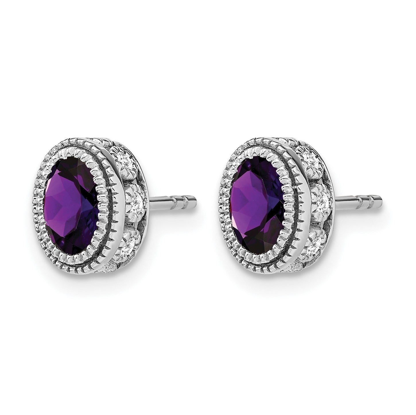 14K Weißgold Ohrringe mit ovalem Amethyst und echten Diamanten