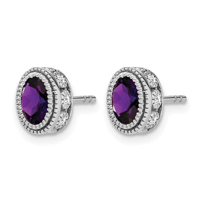 14K Weißgold Ohrringe mit ovalem Amethyst und echten Diamanten