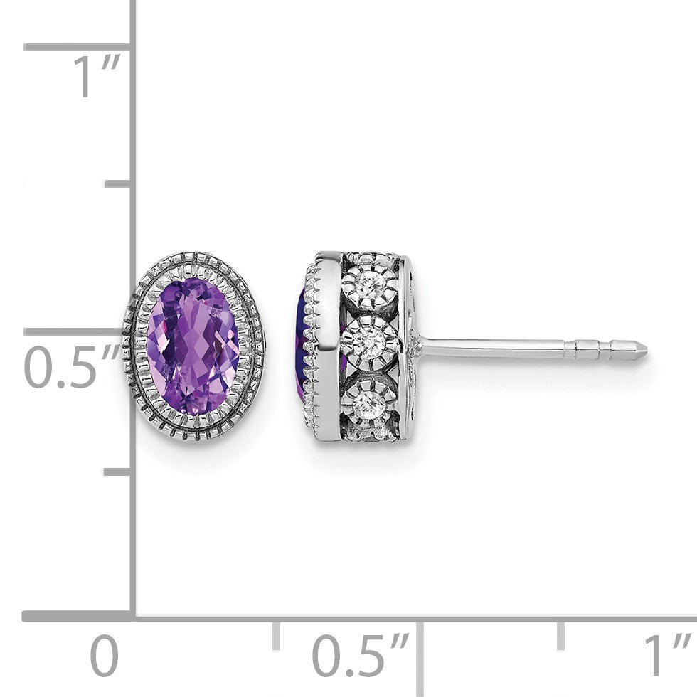 14K Weißgold Ohrringe mit ovalem Amethyst und echten Diamanten