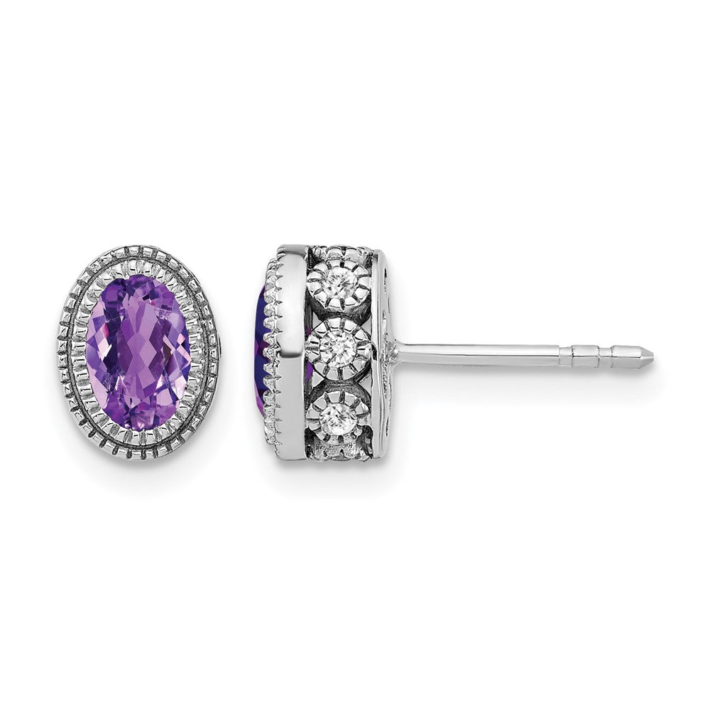 14K Weißgold Ohrringe mit ovalem Amethyst und echten Diamanten