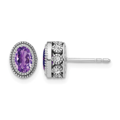 14K Weißgold Ohrringe mit ovalem Amethyst und echten Diamanten