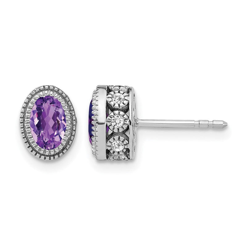 14K Weißgold Ohrringe mit ovalem Amethyst und echten Diamanten