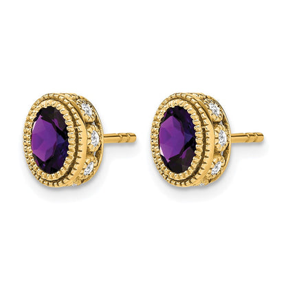 14K Gelbgold Ohrringe mit ovalem Amethyst und echten Diamanten