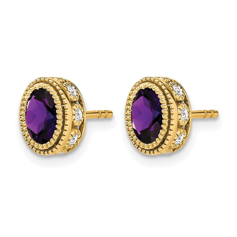 14K Gelbgold Ohrringe mit ovalem Amethyst und echten Diamanten