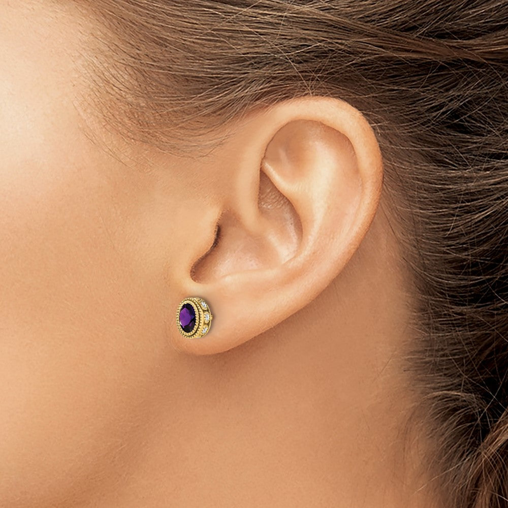 14K Gelbgold Ohrringe mit ovalem Amethyst und echten Diamanten