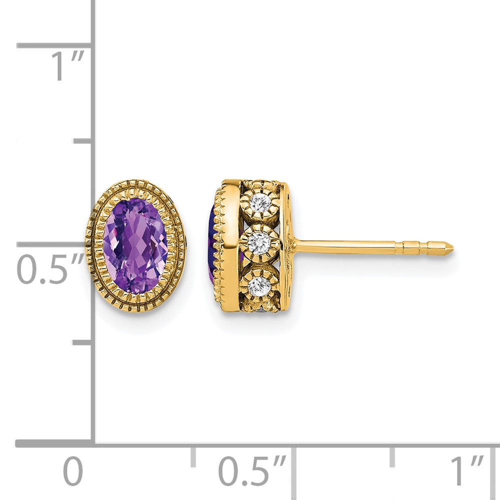 14K Gelbgold Ohrringe mit ovalem Amethyst und echten Diamanten