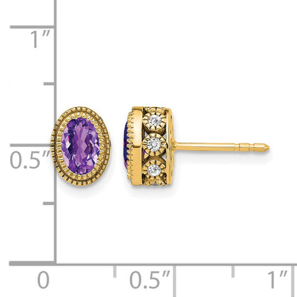 14K Gelbgold Ohrringe mit ovalem Amethyst und echten Diamanten