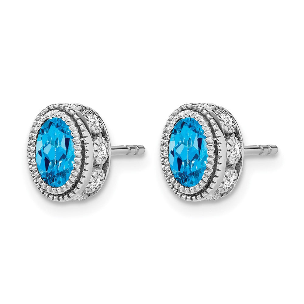14K Weißgold Ohrringe mit ovalem blauem Topas und echten Diamanten