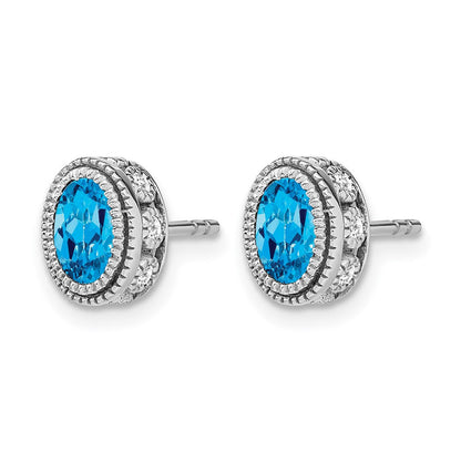 14K Weißgold Ohrringe mit ovalem blauem Topas und echten Diamanten