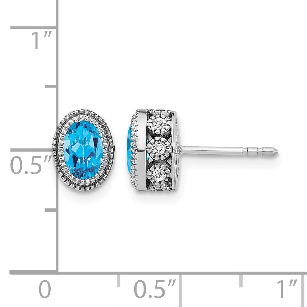 14K Weißgold Ohrringe mit ovalem blauem Topas und echten Diamanten